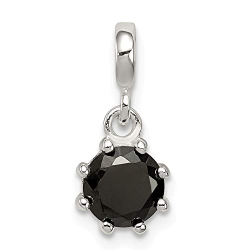 Solid 925 Sterling Silver Black CZ Cubic Zirconia Enhancer - 17mm x 8mm