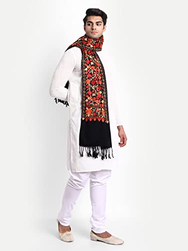 Image of Zamour Men's Traditional Kashmiri Lohi Stole Punjabi with Embroidery Patterns 80 inches x 30 inches