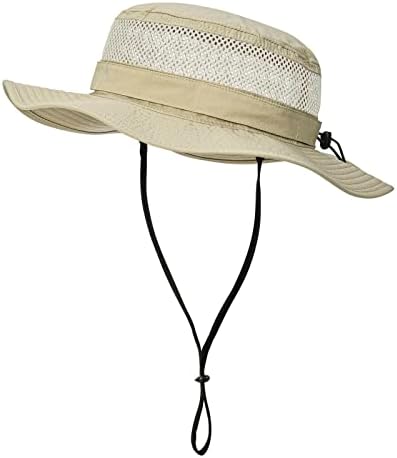 JANGOUL Men Outdoor Mesh Sun Hat Wide Brim Sun Protection Hat Fishing Hiking Hat (Khaki, 7 3/4)