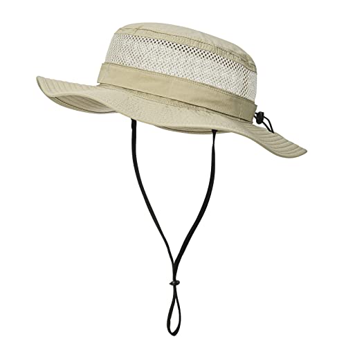 Jangoul Men Outdoor Mesh Sun Hat Wide Brim Sun Protection Hat Fishing Hiking Hat (Khaki, 7 3/4) #TOP2