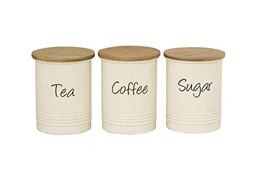 EHC - Set di 3 barattoli per tè, caffè e zucchero, colore: panna