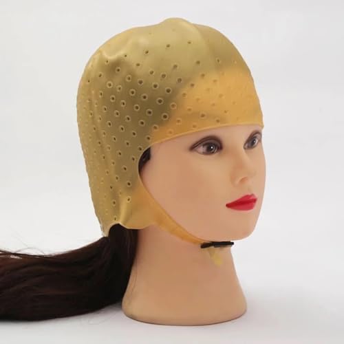 Gorro Para Mechas Gorro de silicona for teñir el cabello, con gancho y aguja, for color resaltar, reutilizable, for peluquería barbería(Gold with hock)