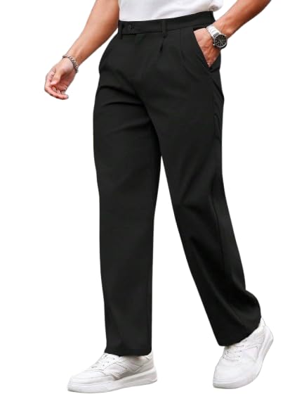 Image of SHIENZY Men's Formal Black Trousers | Tailored Fit Office Pants Workwear | Classic Formal Trousers for Men | Elegant and Comfortable Men's Formal Pants