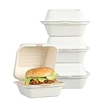 DealbyBox 50 Pack Natural Bagasse Fiber Disposable Food Storage Container 100% Compostable Clamshell To-Go Containers Eco-Friendly Take-Out Containers Made of Sugarcane (1 Compartment, 6x6 Inch)