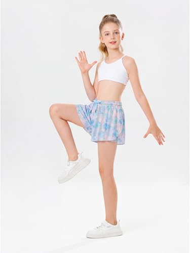 Image of Stelle Girls Flowy Shorts with Pockets Athletic Running Skirt High Waist Butterfly 2 in 1 Sports Short 5-16 Years