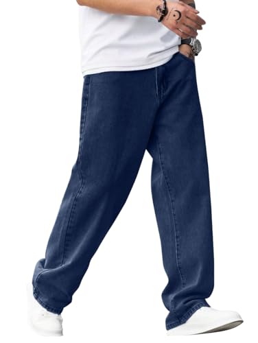 Image of ALLABREVE Men's Baggy Hip Hop Jeans Y2k Wide Leg Denim Pants Relaxed Fit Skater Trousers Streetwear