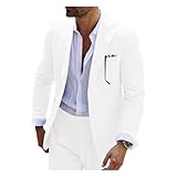 PopEle Mens White Seersucker Slim Fit Suit Grooms Sear Sucker Suit for Fall Wedding