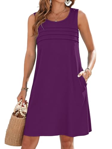 Image of CHICGAL Womens Summer Dresses Casual Loose Pleated Front Tshirt Sleeveless Tank Sundresses with Pockets 2026