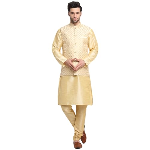 Silk Kurta Churidar with Embroided Zari Nehru Jacket Set, Ethnic Traditional Wear
