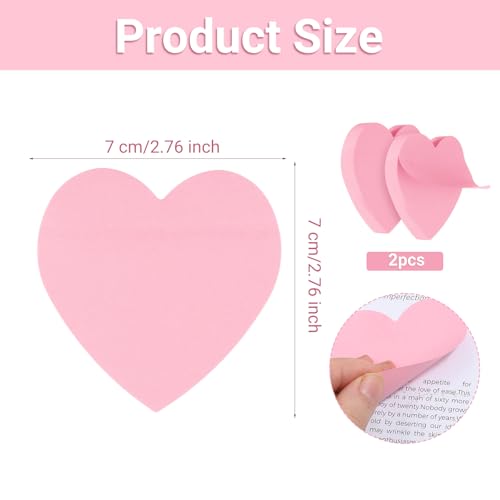 2 Stück Haftnotizen 7 * 7cm Herz Haftnotizen Selbstklebende Haftnotizzettel Rosa Herzen Sticky Notes Klebezettel Blöcke Page Marker für Büro Schule Zuhause Erinnerung Checkliste-200 Blatt
