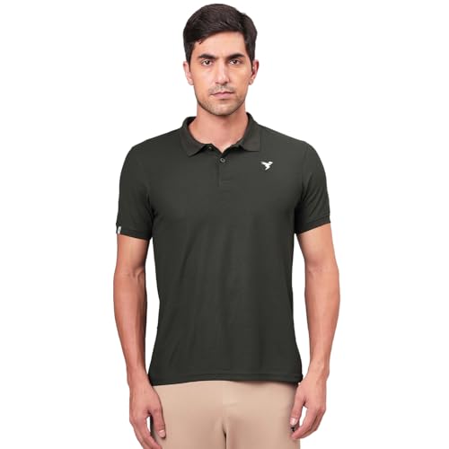 Image of TECHNOSPORT Men's Solid Slim Fit Polo Collar T-Shirt MATPIQ Half Sleeve Button Polyester for Gym Running Workout UPF50+ Anti Odour