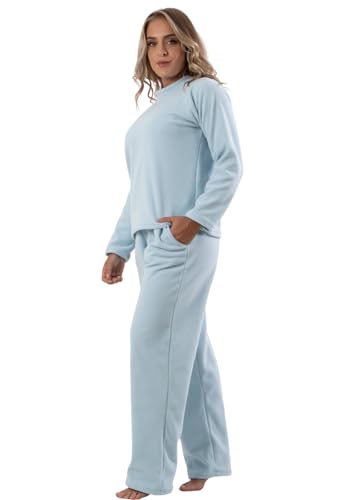 Pijama Feminino Longo Inverno Soft Flanelado Azul M