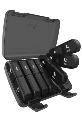 Image of Fullicon Large Portable Pill Organizer 2 Times a Day, Black