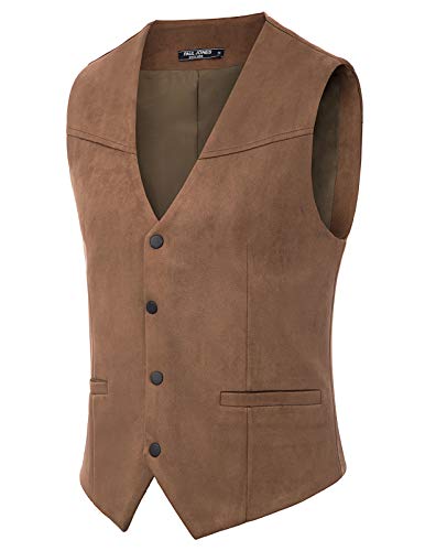 Pj Paul Jones Men's Slim Fit Suit Vest Western Cowboy Suede Leather Waistcoat Xl Coffee #TOP1