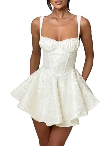 Image of LuFeng Womens Sweetheart Neckline Satin A-line Spaghetti Straps Jacquard Mini Dress Bow Sleeveless Cocktail Prom Dress