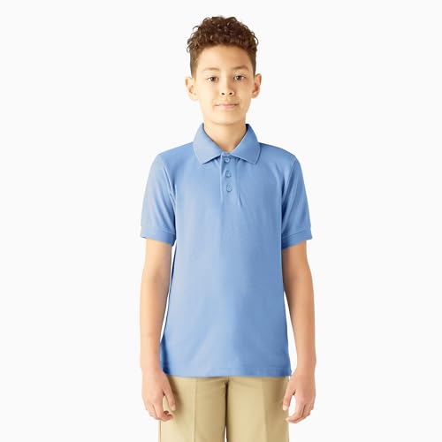 Dickies Big Boys' Short Sleeve Pique Polo Shirt, Light Blue, Small (8) - image 4
