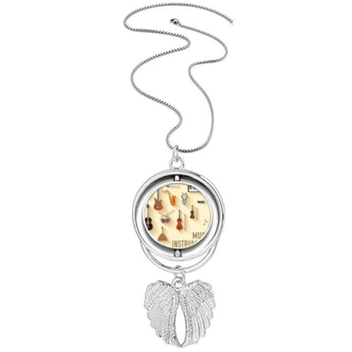 Collier avec pendentif en forme d'ailes d'ange et instruments de musique argenté