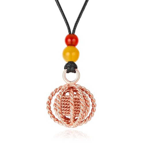 Matrix Harmonizer Tenor Rings Copper Pendant, Sacred Geometry Copper Energy Sphere Necklace with Gold Plating, Red Agate & Yellow Jasper – Torus Field Jewelry for Balance, Focus, Vitality & Meditation
