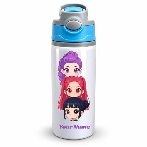 Image of KPOP Theme Custom Name Water Bottle for Kids 600 ML | Aluminium Sipper Bottle | Personalized School Bottle | Birthday Gift, Return Gift for Boys Girls | Rakhi Special