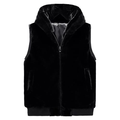 Men's Faux Mink Fur Vest Hooded Full Zipper Outdoor Waistcoat