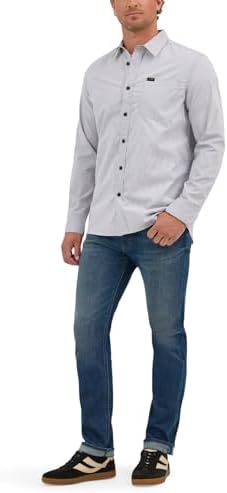 Lee Men's X Move Long Sleeve All-Purpose 1 Pocket Shirt, Static Gray, Large