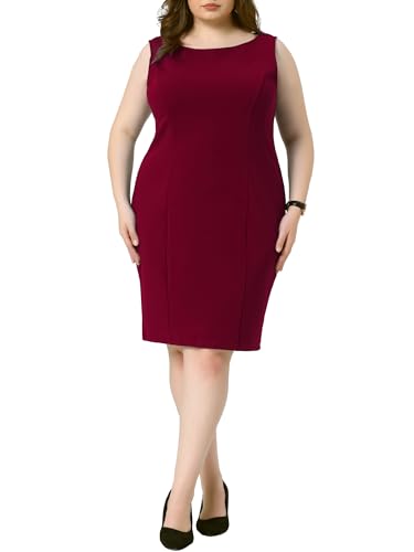 Image of Agnes Orinda Plus Size Sheath Dress for Women Sleeveless Boat Neck Casual Straight Pencil Work Dresses