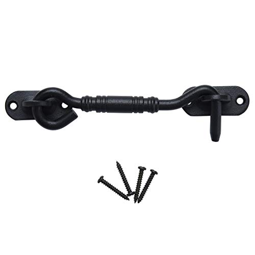 Tambee 3.7" Sliding Barn Door Latch Lock For Locking Barns, Sliding And Double Doors, Gates, Garage And Shed Doors - Cast Iron Heavy Duty Hook And Eye Latch Hand Forged With Screws #TOP2