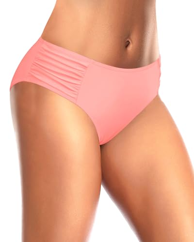Image of Tempt Me Women Bikini Bottoms Mid Waist Bathing Suit Swimsuit Ruched Swim Bottom