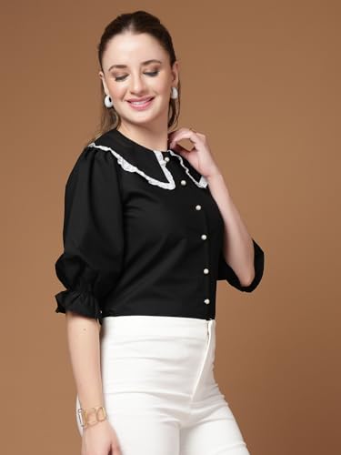 Image of Style Quotient Women Sky Blue Victorian Style Shirt