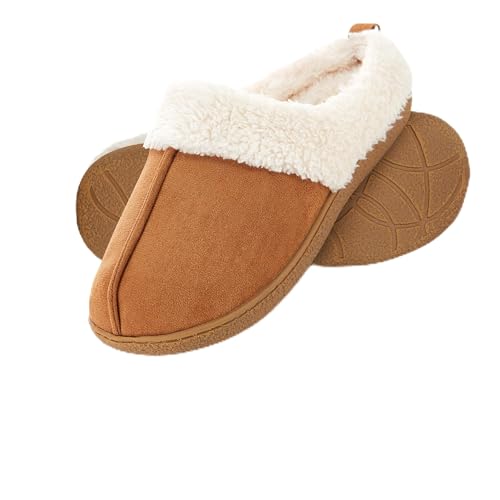 Floopi House Slippers for Women, Fur Lined Clog Womens Slippers Cozy Memory Foam with Indoor & Outdoor Anti Skid Sole (S, Chestnut-301)