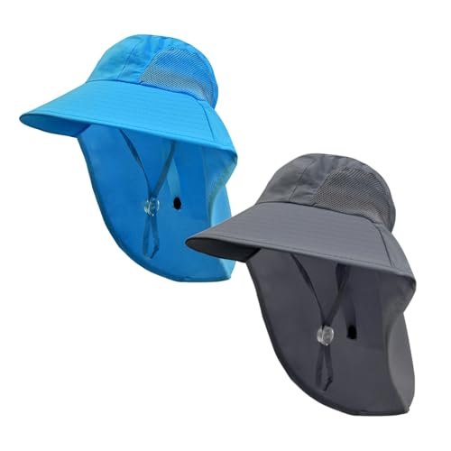 Image of Rosoz Kids Sun Hat with Neck Flap UV Protection Summer Toddler Beach Hat Unisex Ponytail Hat Wide Brim Fishing Hat