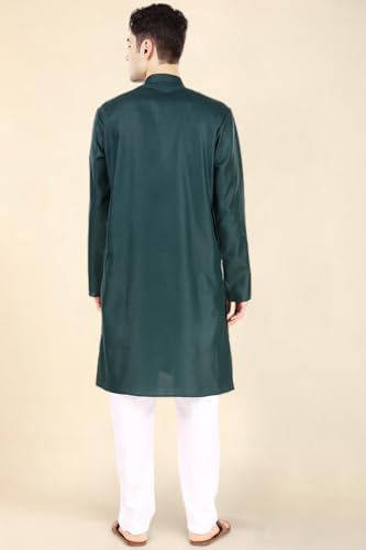 Image of Men's Cotton Solid Kurta Set Mandarin Collar Regular Fit Long Sleeves Ethnic Dress