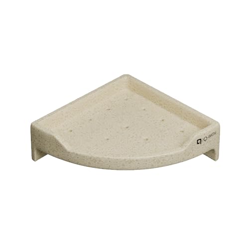 Image of Qbath 9 Inch Ceramic Corner Bathroom Shelf - Beige |Wall-Mounted Black Ceramic Rack with Drainage Holes|Space-Saving Corner Shelf for Shampoo, Soap & Toiletries|Water-Resistant & Easy to Clean
