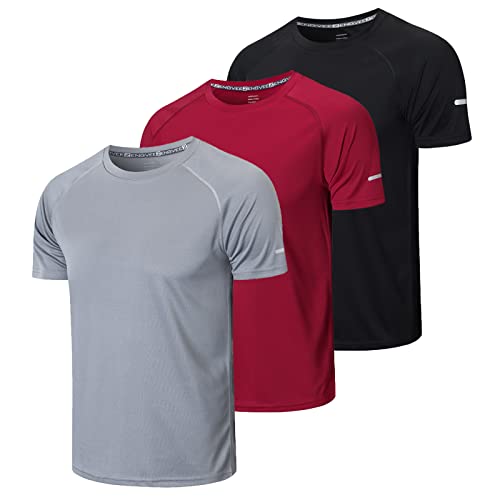 Gaiatiger 3 Piezas Camiseta Deporte Hombre Camiseta Running Hombre Camisetas Manga Corta Hombre Ropa Gimnasio Deportiva Secado rápido Transpirable para Running Gym Ciclismo(520) Black Grey Red-3XL