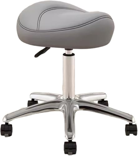 Image of Adjustable Saddle Stool - 360 Swivel Rolling Chair with PU Wheels & Metal Base - for Dental Hygienists,(Light Gray)