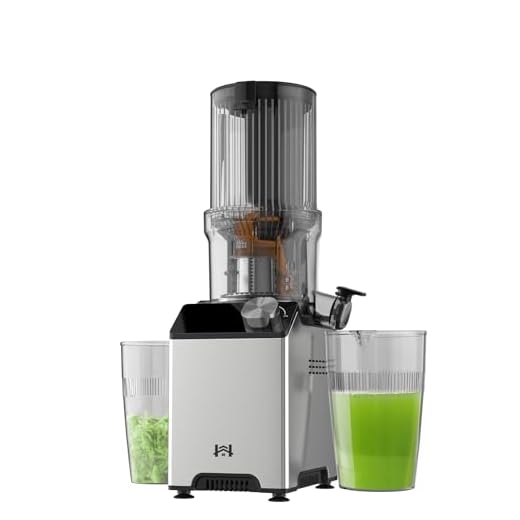 WHUTO Cold Press Juicer, Juicer Machines with 4.35'' Wide Feed Chute, Stainless Steel Masticating Juicers Easy to Clean, Ergonomic Operational Panel Design, High Juice Yield, Platinum Color Knob