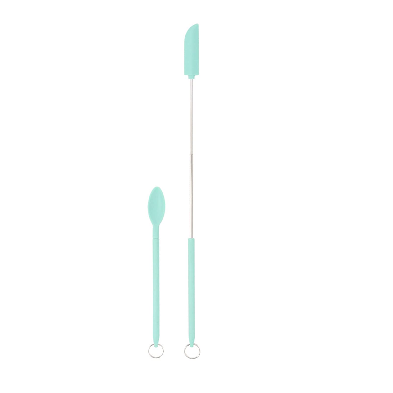 SHENGMEI8pcs Mini Silicone Telescopic Spatula and Scooping Spoon, Silicone Spatula, Mini Spatula, for Cooking Makeup Spatula with Hanging Buckle Spatula Sets for Household, Kitchen Cooking (Cyan)