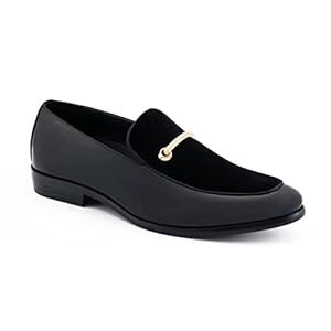 Amali Fay Velvet Men’s Slip-On Shoes with Gold Chain Ornament Dress Shoes for Men Velvet Formal Loafers for Men The Original Smoking Men Tuxedo Dress Shoes