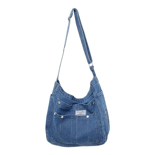 Sac à bandoulière femme denim bleu clair grand sac fourre-tout résistant