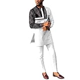 Men's African 2 Piece Set Dashiki Suit Outfits Traditional Long Sleeve Shirt and Pant Tracksuit Jacquard Black M