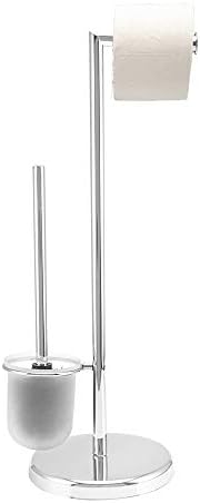 TeinJaen Toilet roll holder free standing with Heavy Bottom and Toilet Brushes ,19 x19 x57cm,for Bathroom,Stainless Steel Chromed