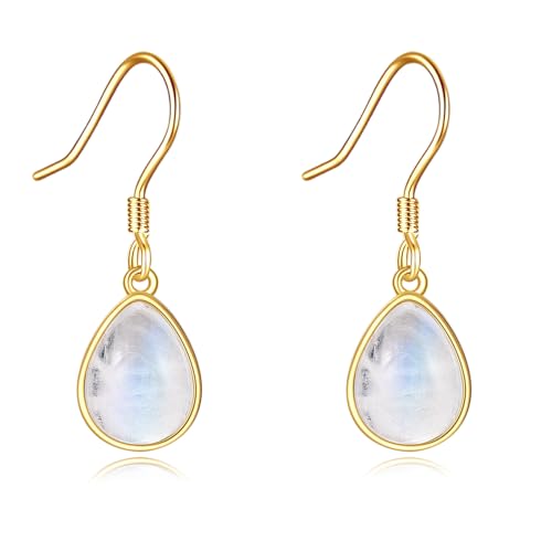 KECHO 14K Solid Gold Moonstone Necklace for Women Teardrop Turquoise Black Onyx Necklace Pendant Rainbow Moonstone Earrings Jewelry Mothers Day Birthday Gifts for Mom Friends