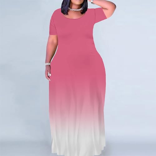 Image of PinkPatty Women's Plus Size Maxi Dresses Short Sleeve Sundress Summer T-Shirt Beach Long Dress with Pockets