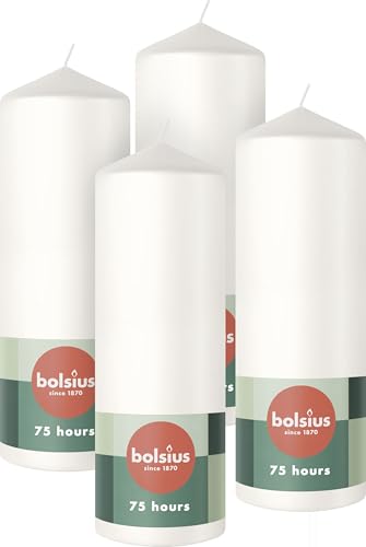 Bolsius - Lot de 4 bougies piliers - Blanc - 20 x 7 cm