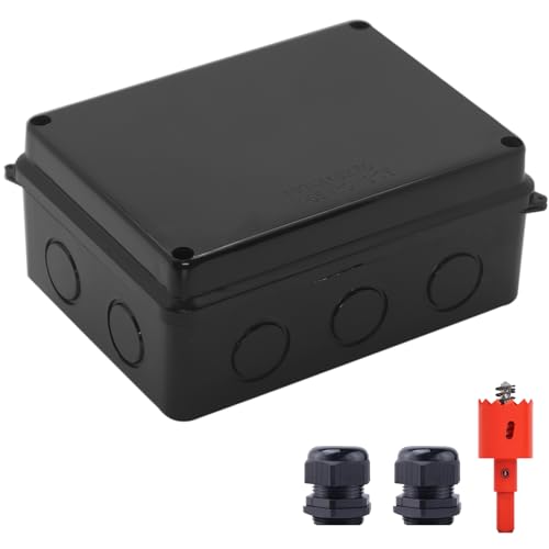 Image of Junction Box, Reserved Holes Electrical Boxes Waterproof IP65 ABS Plastic Electrical Power Cord Enclosure Project Box with Hole Saw Black 5.9 x 4.3 x 2.8 inch(150x110x70mm)