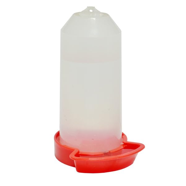 Hatching TimePoultry Starter Drinker, 25 oz, 750 ml, Clear Plastic, Red Cup, Spill-Proof, Safe for Chicks, Add Vitamins, Perfect for Backyard Flock - Corner