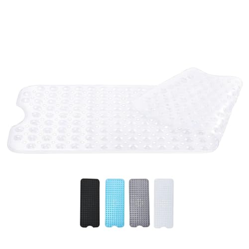Zuvo - Alfombrilla de baño Extra Larga (100 x 40 cm, Color Blanco sólido) – Alfombrilla de Ducha Antideslizante, Antideslizante, Alfombrilla de Ducha de Goma Lavable a máquina con potentes ventosas
