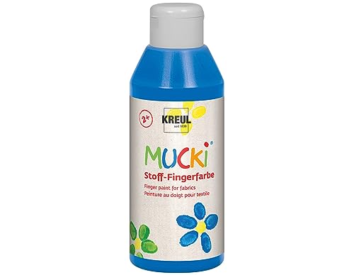 KREUL 28404 - Mucki leuchtkräftige Stoff - Fingerfarbe, 250 ml in blau, auf Wasserbasis, parabenfrei, glutenfrei, laktosefrei und vegan, optimal für die Anwendung mit Fingern und Händen