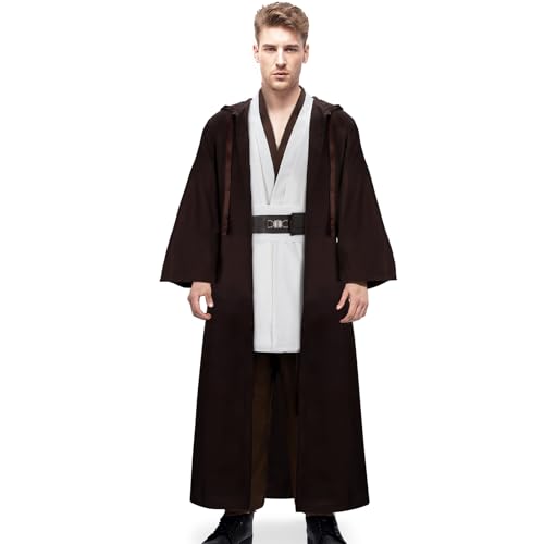 WYKBPX Adult Tunic Costume Cloak for Jedi Outfit Men Knight Hooded Robe Cape Pants Full Set Suit Halloween Cosplay Uniform (Large)