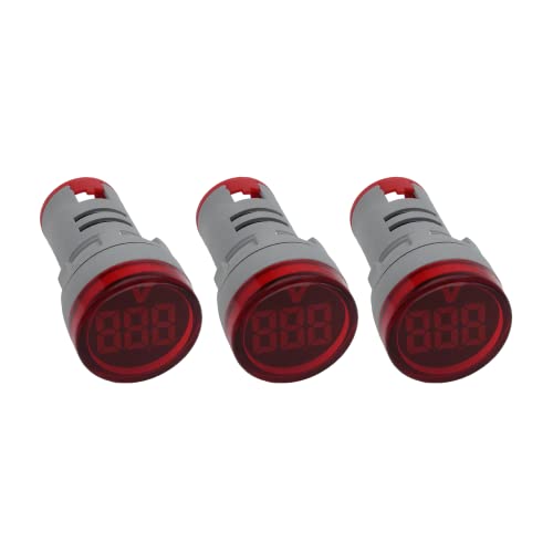 Led Voltage Indicator 22 mm – Digital Voltmeter AC50-500V with led Voltage Display for Control Panels, Machines and Distribution Boxes (3 Pack red)